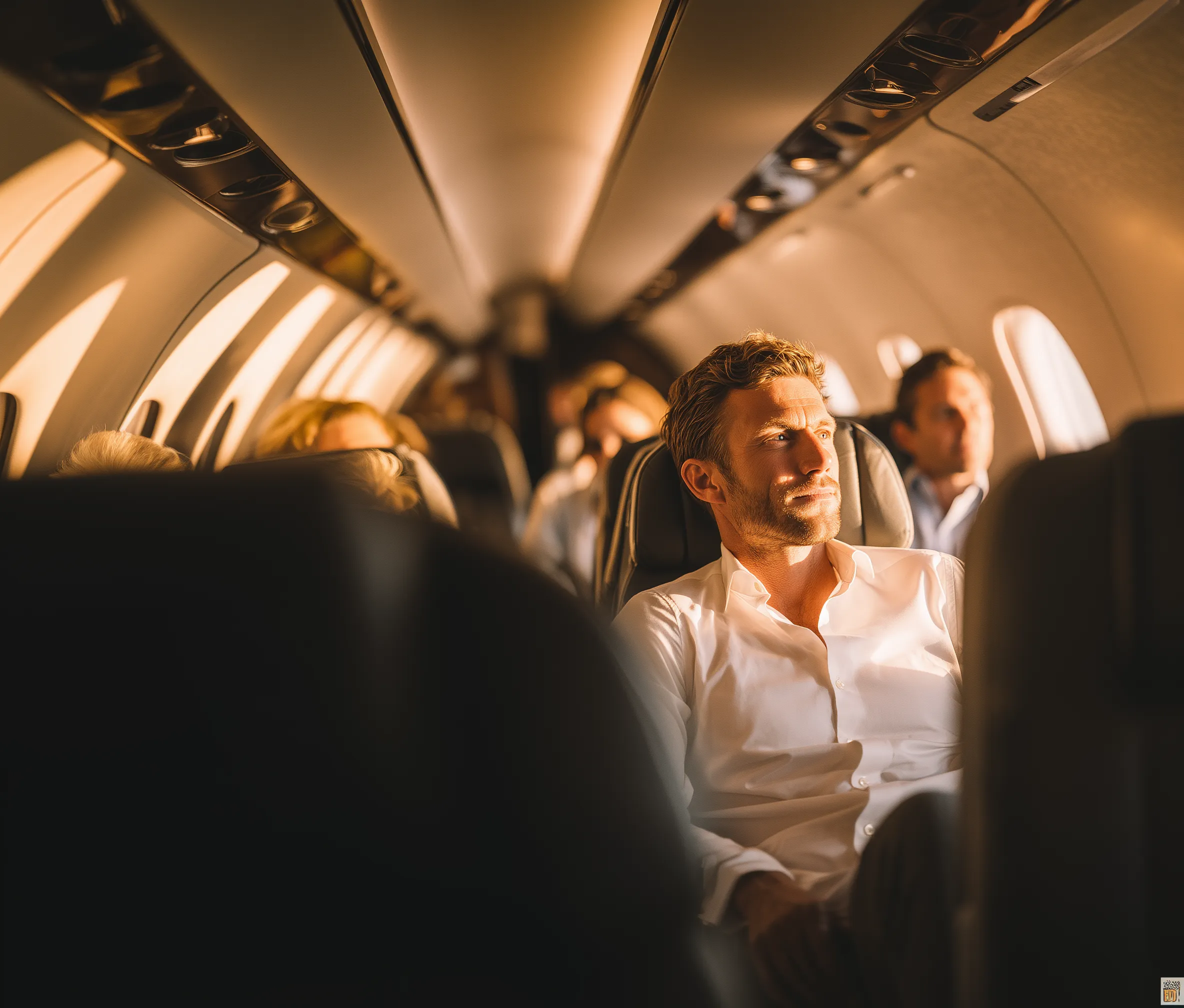 Business founder on a private jet